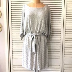 Signature by Robbie Bee Womens Dress Small Cream Metallic Dolman Boat Neck Belt